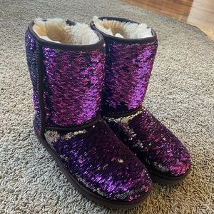 Purple and silver sparkle UGGS boots